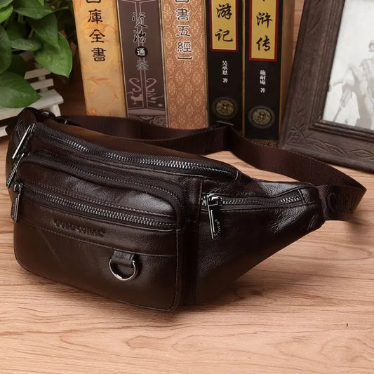Ambulora – Men’s Genuine Cowhide Leather Waist Bag with Adjustable Strap