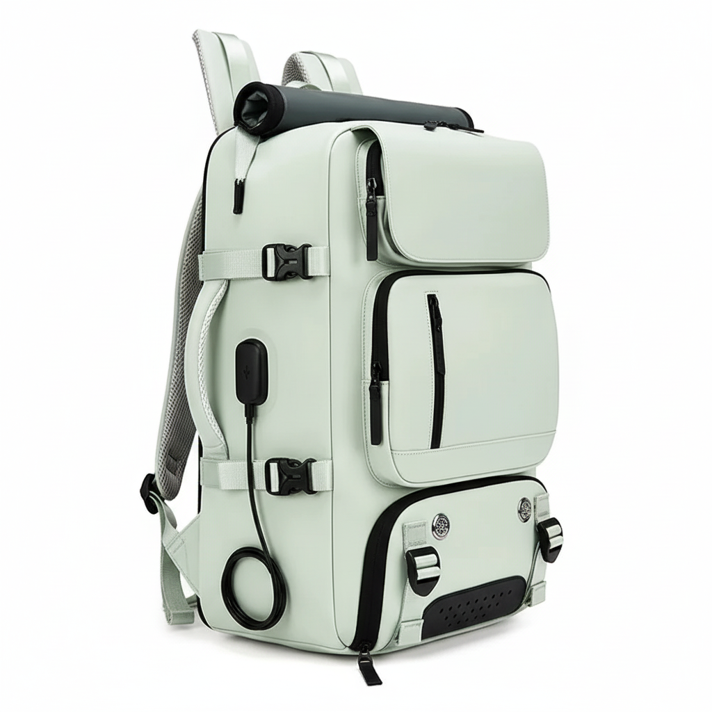 Light grey backpack side view