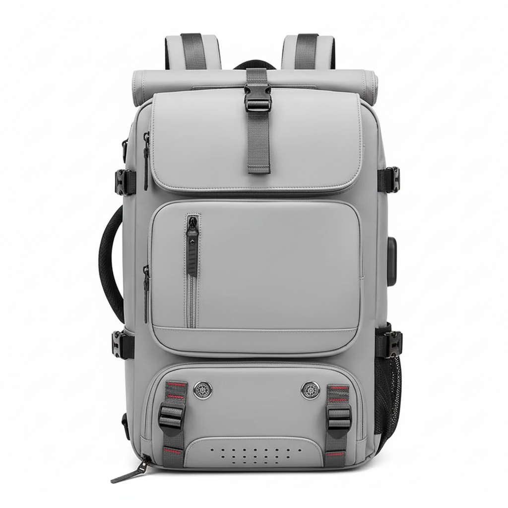 Light grey travel backpack