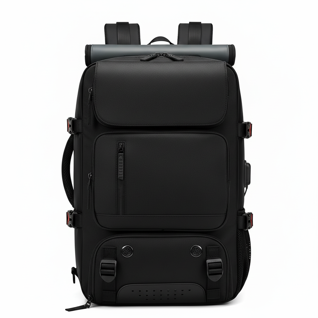 Black travel backpack - all black accents