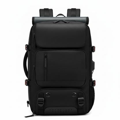 Black travel backpack - all black accents