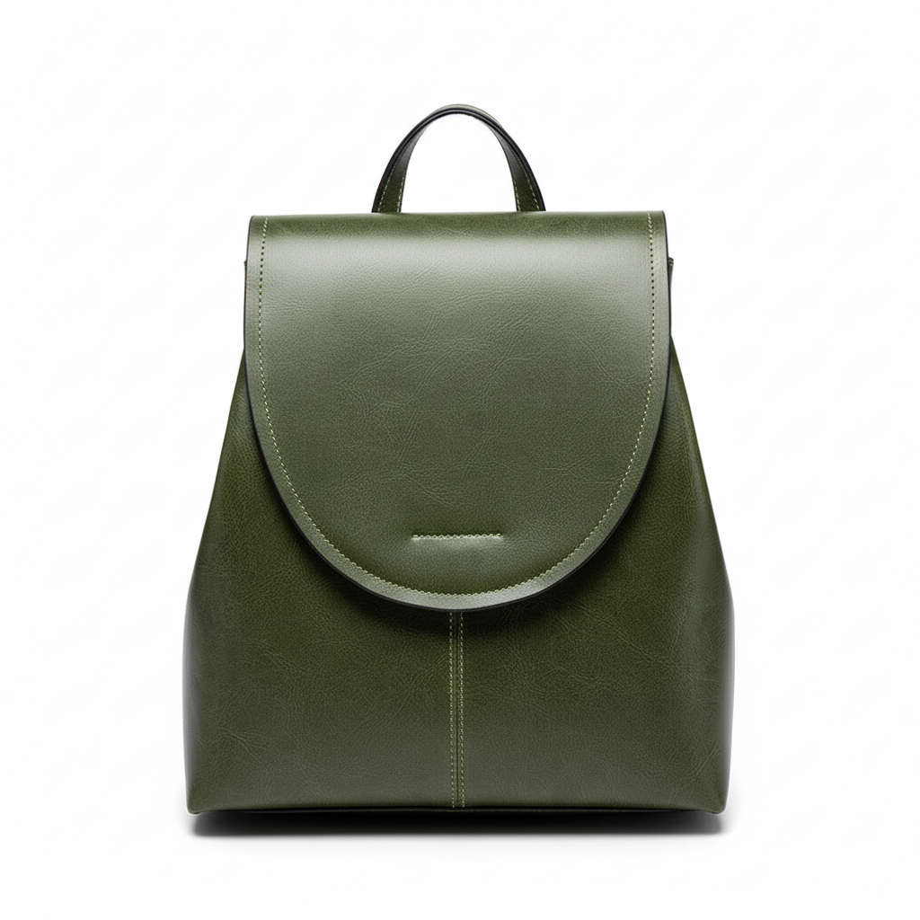 Olive green leather backpack